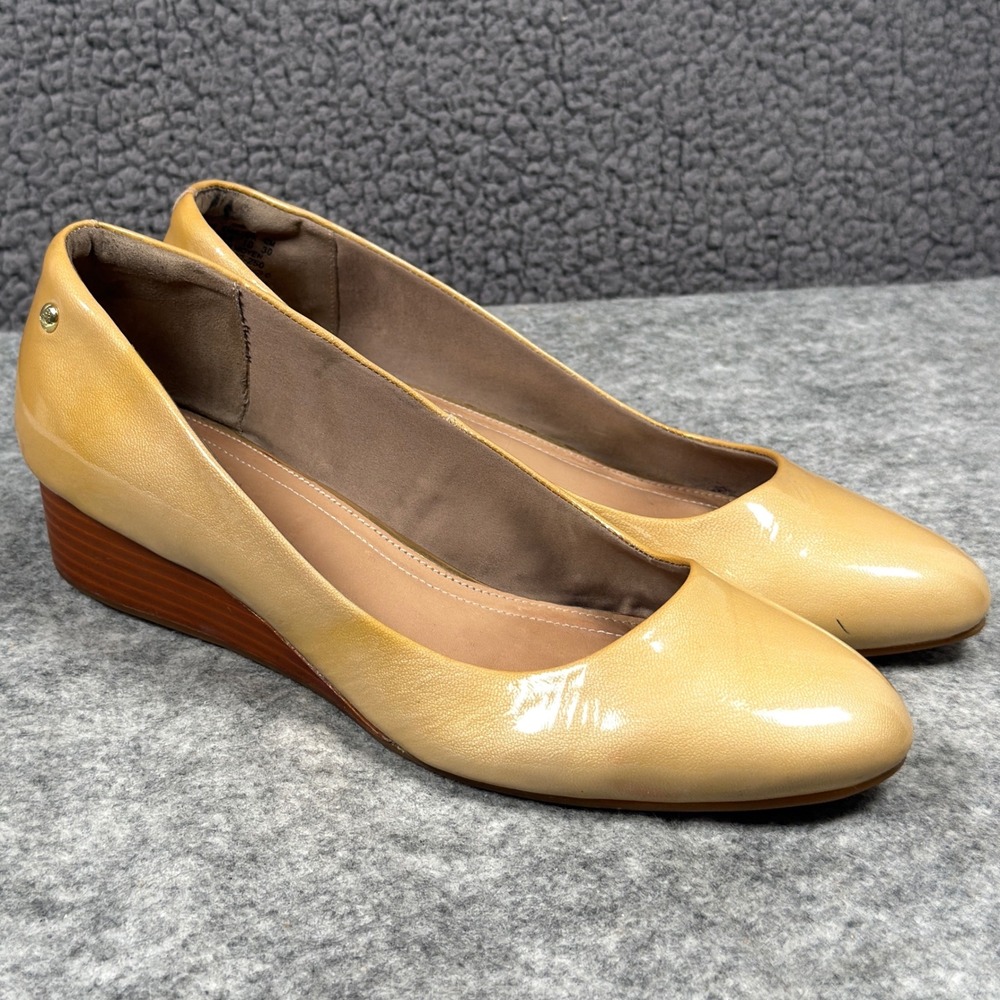 Hush Puppies Shoes Womens Size 12 Beige Patent Leather Wedge Pumps Round Toe